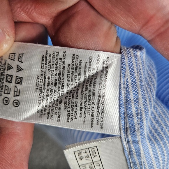 Brooks Brothers 1818 Dress Shirt Men 17.5 6/7 Button Up Long Sleeve Blue Striped - Picture 5 of 11